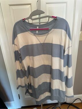 Z Supply Striped Long-Sleeve Crewneck Top in Light Blue and Cream